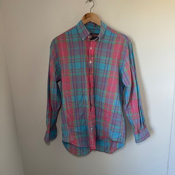 Vineyard Vines Shirt Men's SM Multicolor Plaid Woven Whale Preppy Long Sleeve - Picture 1 of 5
